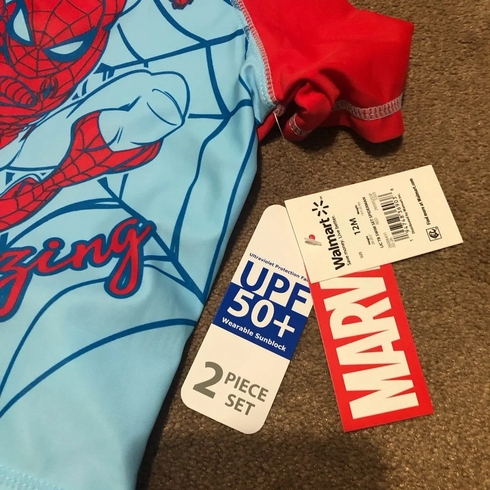 Marvel Spider-Man Rash Guard Two-Piece swim Set - swim shirt & swim trunks
